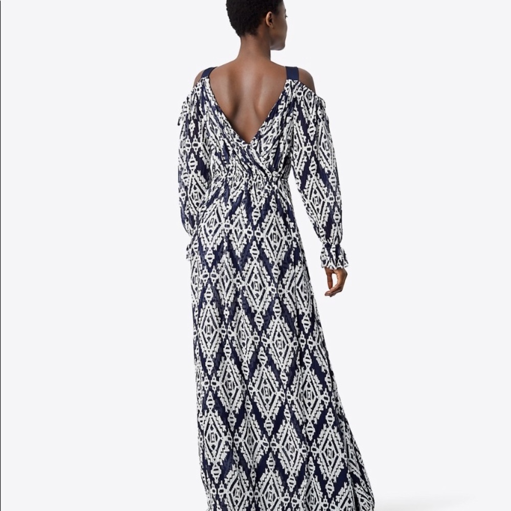 Tory Burch Katherine Printed Cold-Shoulder Wrap Dress